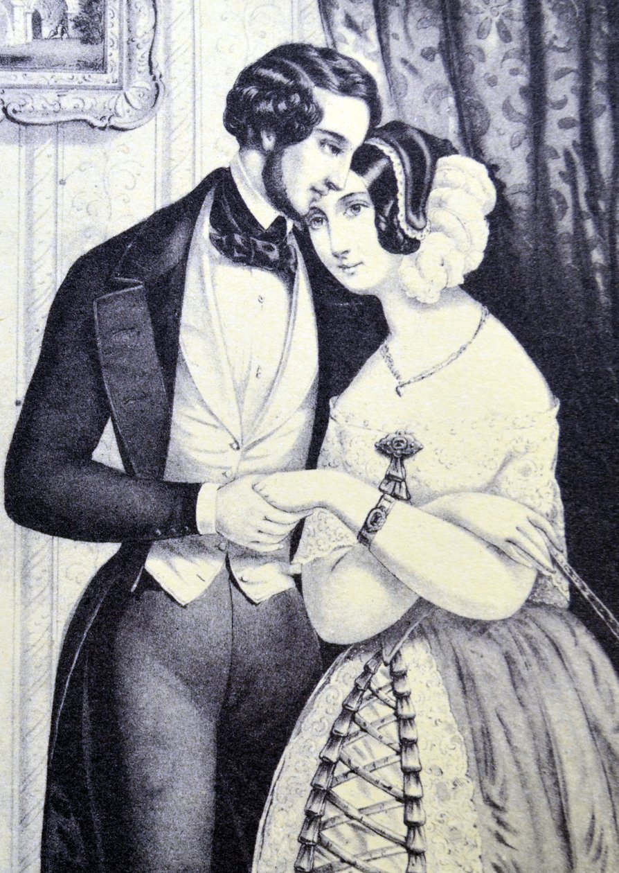 Currier & Ives -kuvitus 1800-luvulta. Rakastajien sovinto tekijältä N. and Ives, J.M. Currier