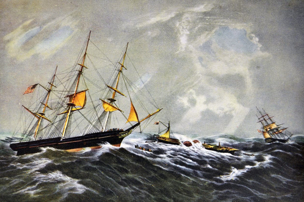 Currier & Ives Illustration 19th Century. Höyrylaiva San-Franciscon haaksirikko. tekijältä N. and Ives, J.M. Currier