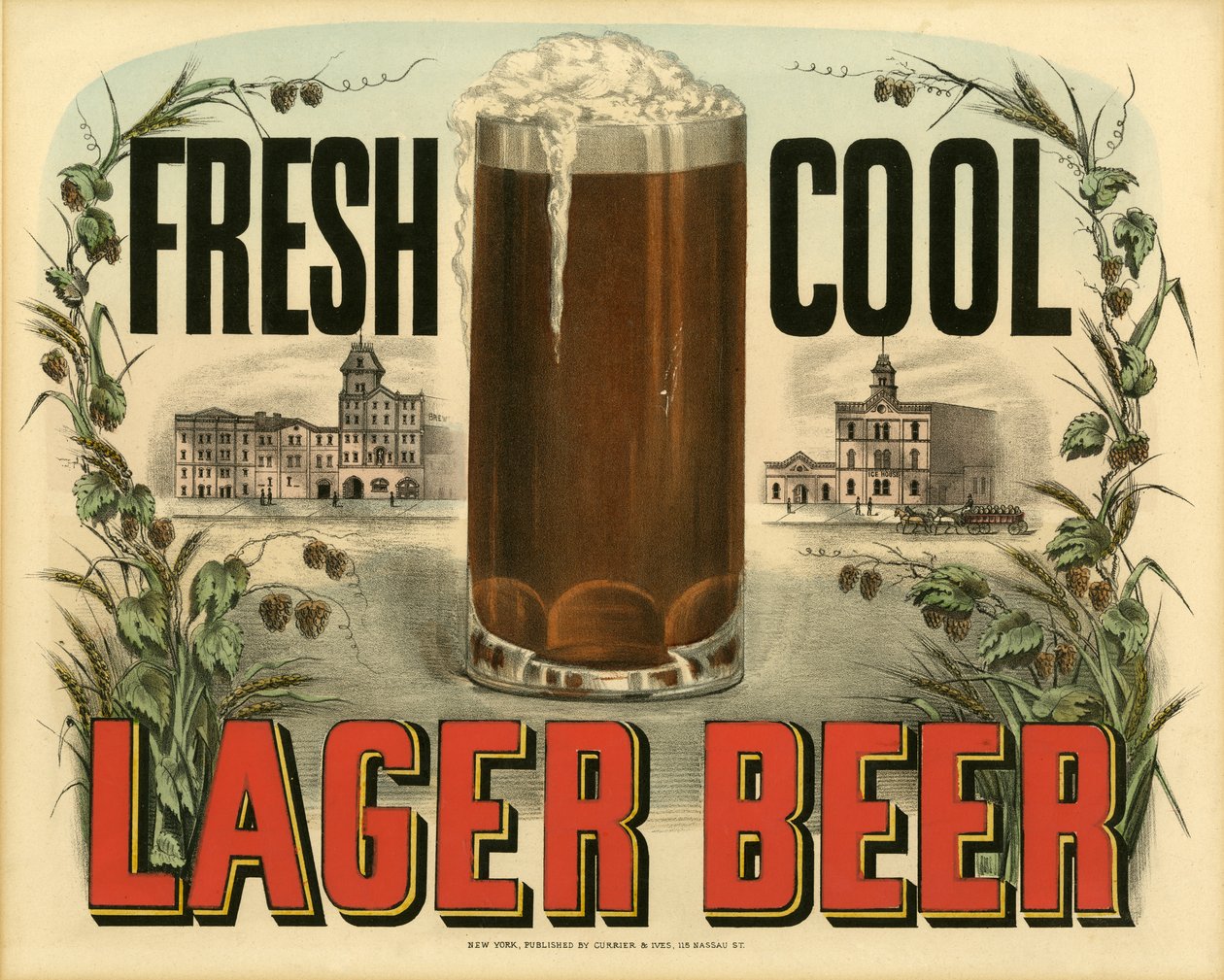 Tuore Cool Lager -olut, (litografia) tekijältä N. and Ives, J.M. Currier