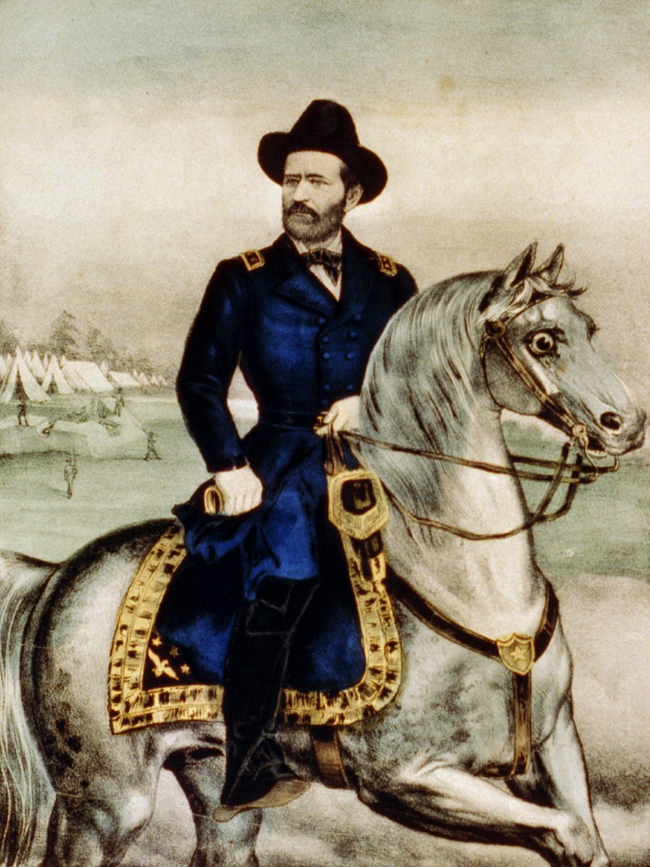 Kenraaliluutnantti. Ulysses S. Grant, 1880 (käsinvärinen lito) tekijältä N. and Ives, J.M. Currier