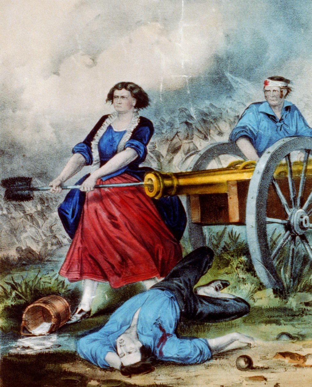 Molly Pitcher, 1876 (värilitografia) tekijältä N. and Ives, J.M. Currier