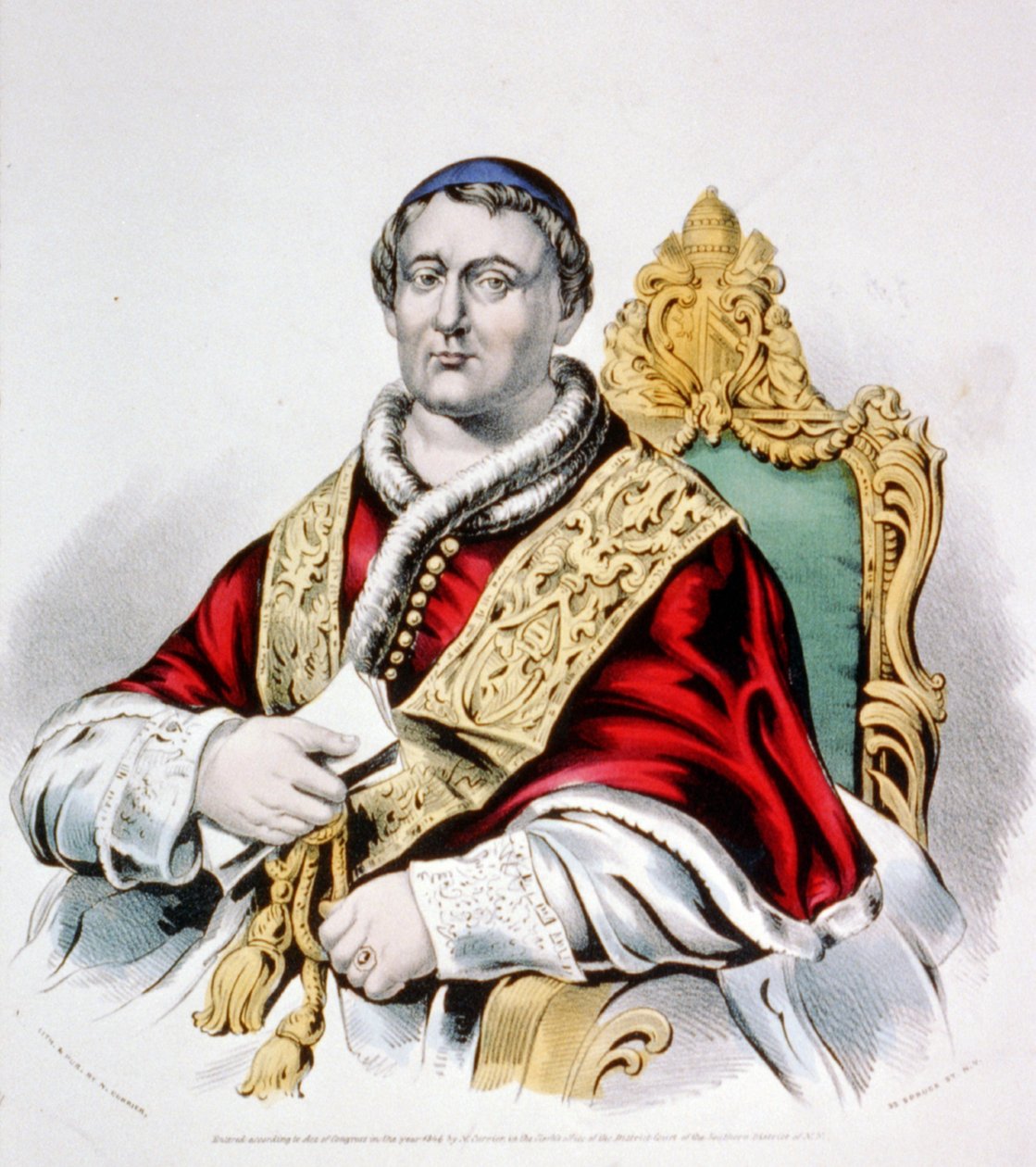 Paavi Pius IX, 1846 (käsinvärinen litografia) (käsinvärinen litografia) tekijältä N. and Ives, J.M. Currier