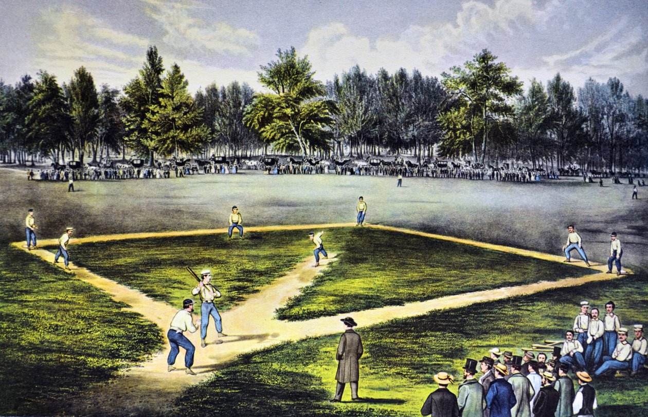 Amerikan kansallinen baseball-peli tekijältä N. and Ives, J.M. Currier