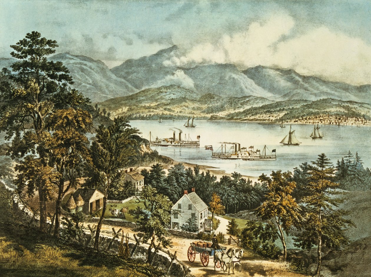 Catskill-vuoret Hudsonin itärannalta tekijältä N. and Ives, J.M. Currier