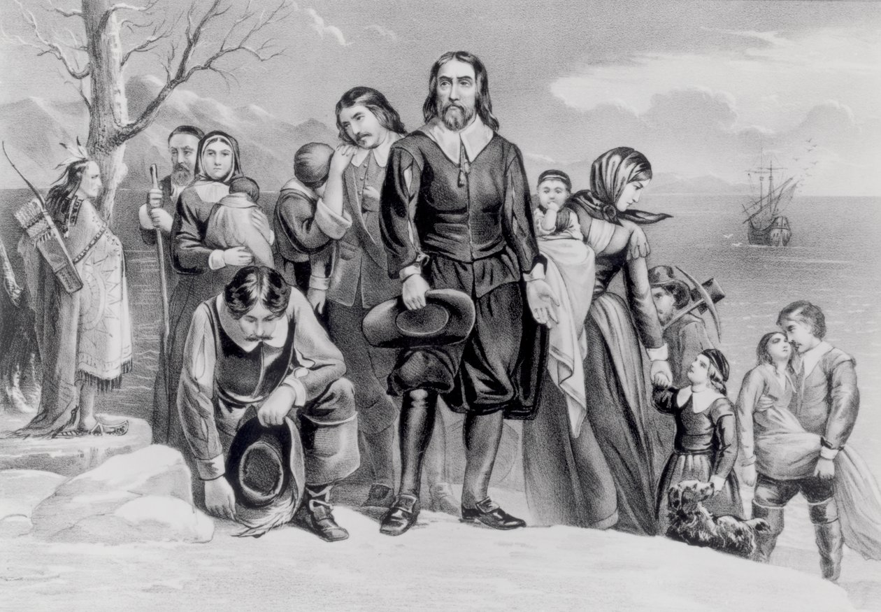 The Landing of the Pilgrims at Plymouth, Massa. 22. joulukuuta 1620, pub. 1876 tekijältä N. and Ives, J.M. Currier