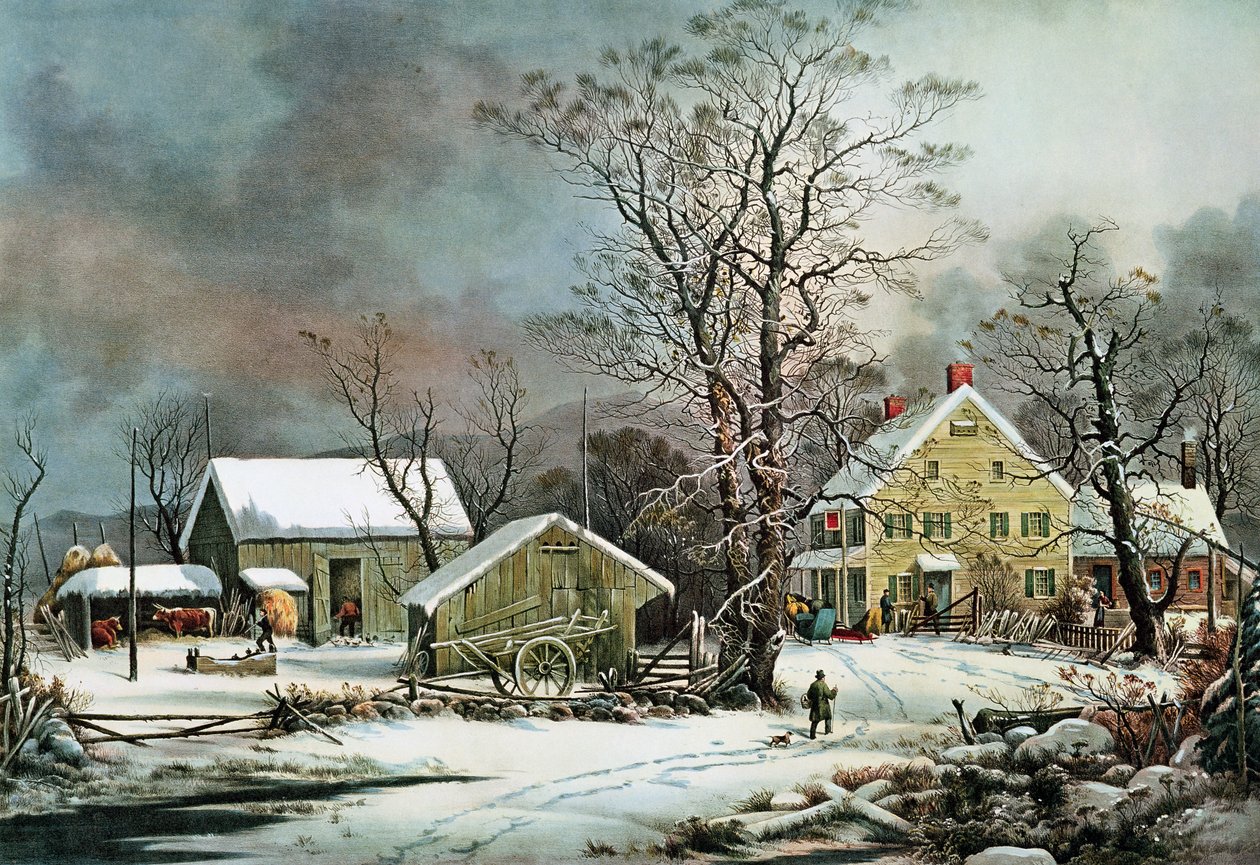 Talvi maalla - Kylmä aamu, Uusi Englanti tekijältä N. and Ives, J.M. Currier