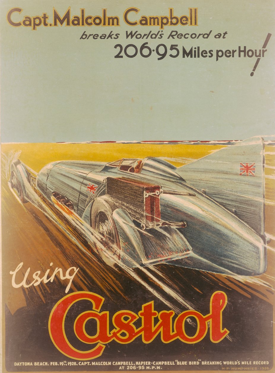Castrol-juliste, jossa on mukana Bluebird, 1928 tekijältä NF Humphries