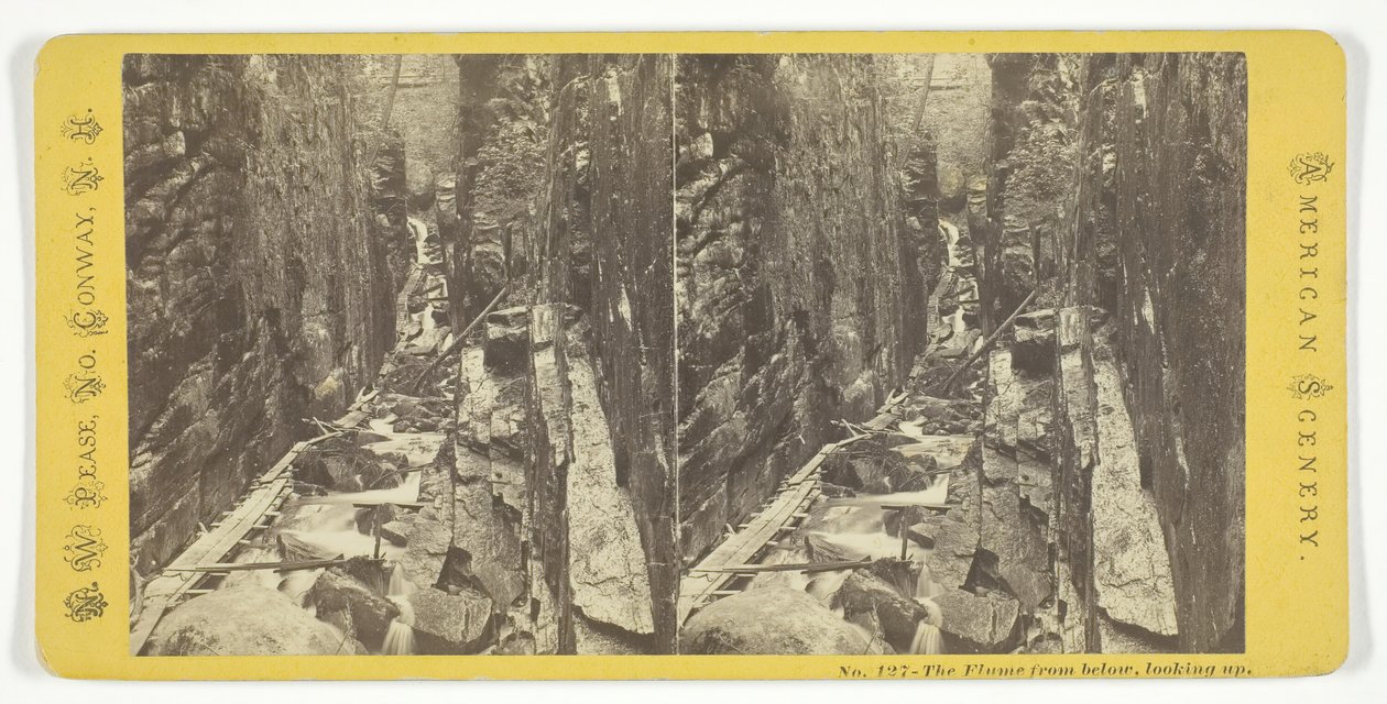Flume alhaalta katsoen ylöspäin, 1800-luvun puoliväli. tekijältä N.W. Pease