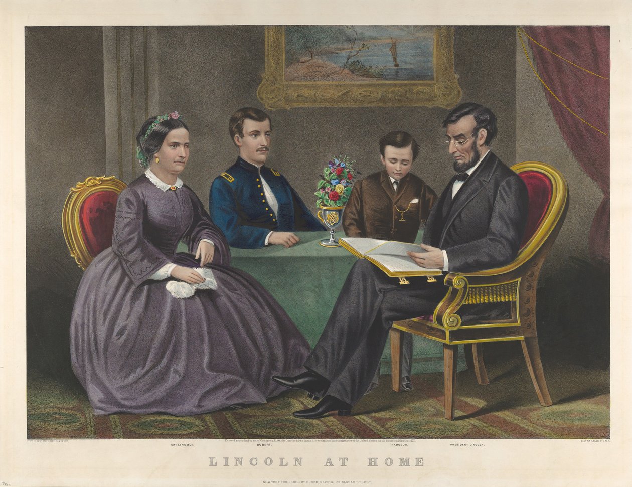 Lincoln kotona, 1867 tekijältä Nathaniel Currier