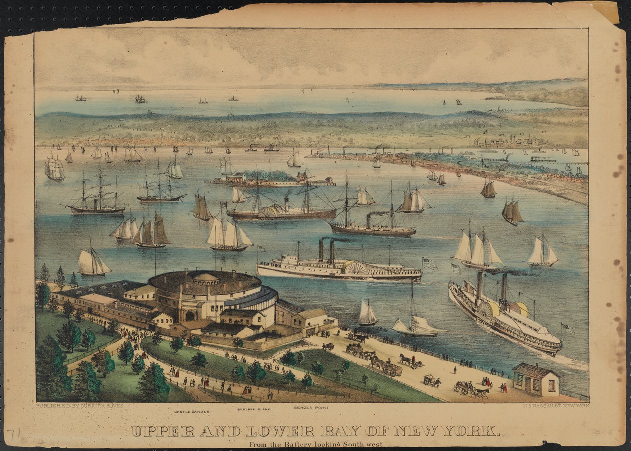 New Yorkin ylä- ja alalahti, noin 1881 tekijältä Nathaniel Currier