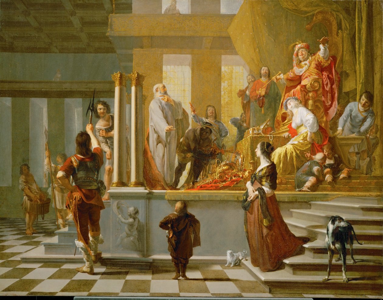 Kroisos näyttää aarteensa Solonille tekijältä N. & Hondecoeter G. G. de (1604-53) Knuepfer