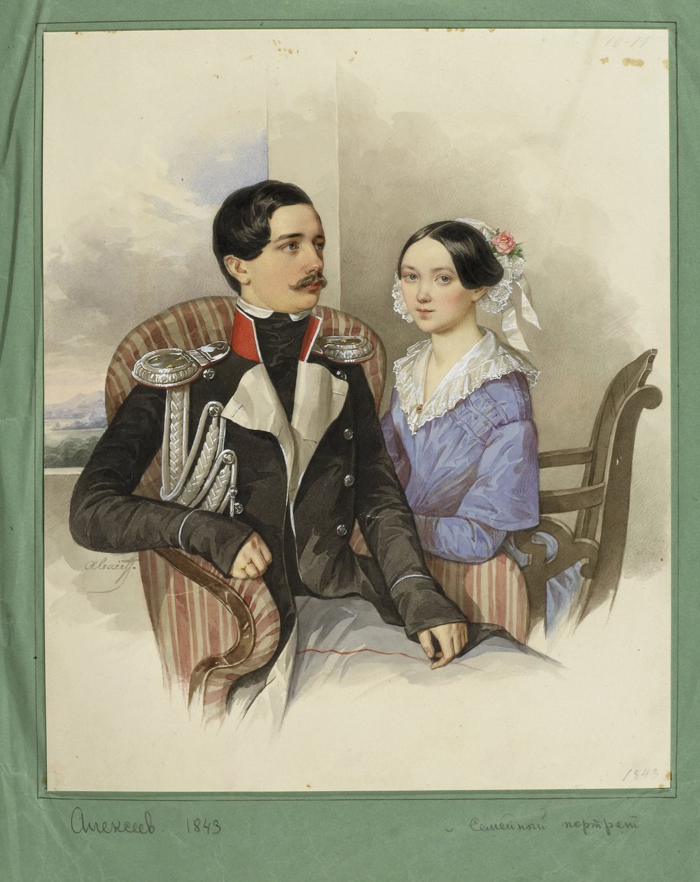 Muotokuva kreivi Jakov Karlovich Sieversistä 1818-1865 ja kreivitär Vera Mihailovnasta 1818-1865, 1843 tekijältä N. M. Alexeyev