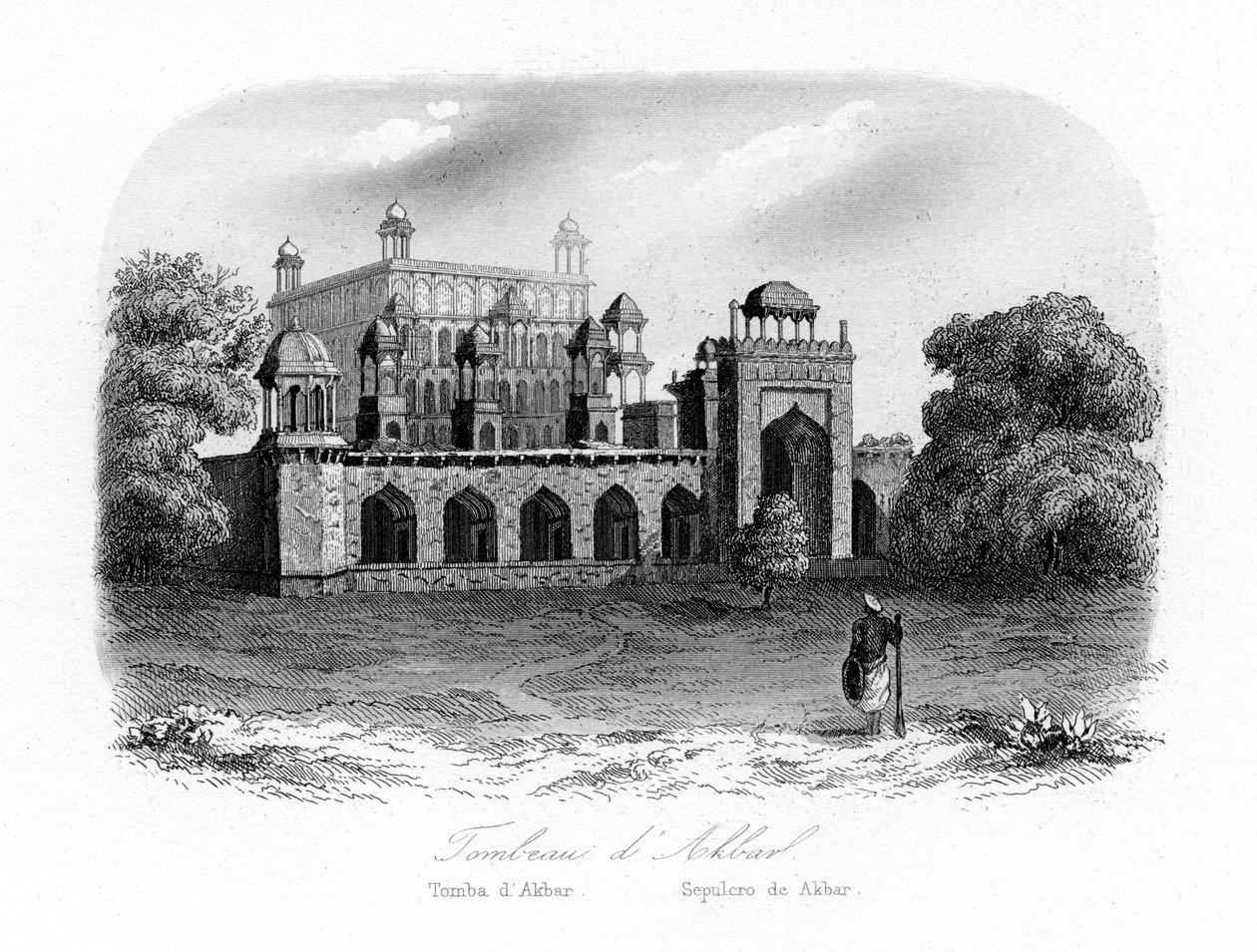 Akbar Suuren hauta, Sikandra, Intia, c1840. tekijältä N. Remond