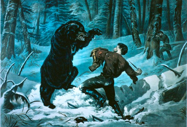 Elämä Amerikan rajoilla: Hunter tiukassa korjauksessa tekijältä Currier and Ives