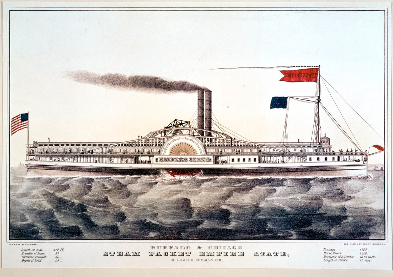 Höyrylaiva Empire State, joka yhdistää Buffalon ja Chicagon ... (värillinen vedos) tekijältä N. and Ives J.M. (1824-95) Currier