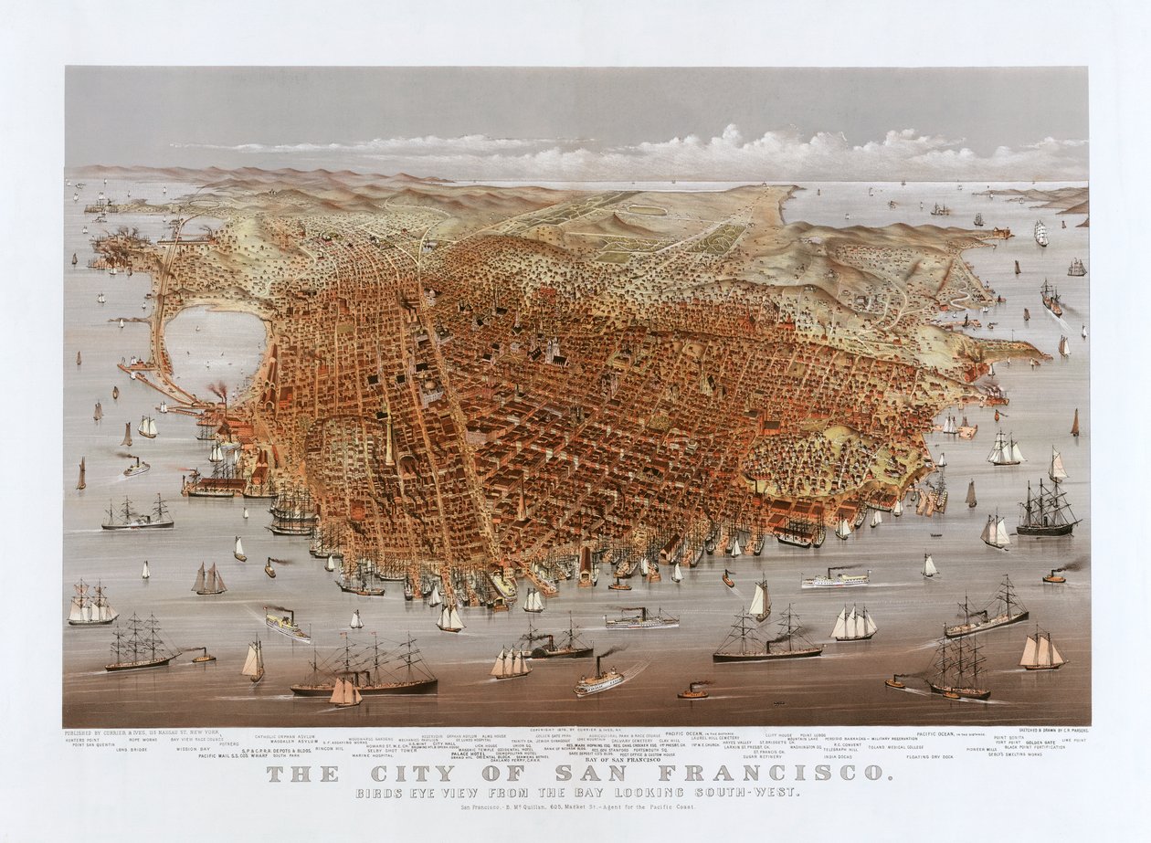 San Franciscon kaupunki, Currier & Ives, n. 1878 (värilitho) tekijältä Currier and Ives