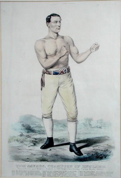 Tom Sayers (1826-65) Englannin mestari, julkaistu 1860 (värilitho) tekijältä Currier and Ives