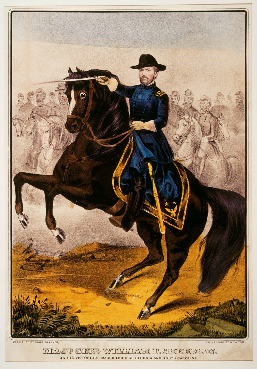 William Tecumseh Sherman, Yhdysvaltain sisällissodan kenraali ... (värillinen vedos) tekijältä N. and Ives J.M. (1824 95) Currier
