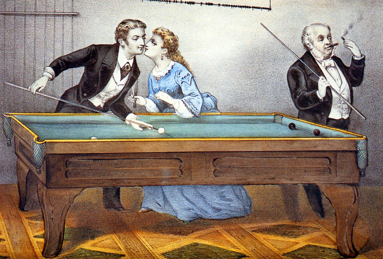 suudella biljardipelin aikana tekijältä N. and Ives J.M. (1824 95) Currier