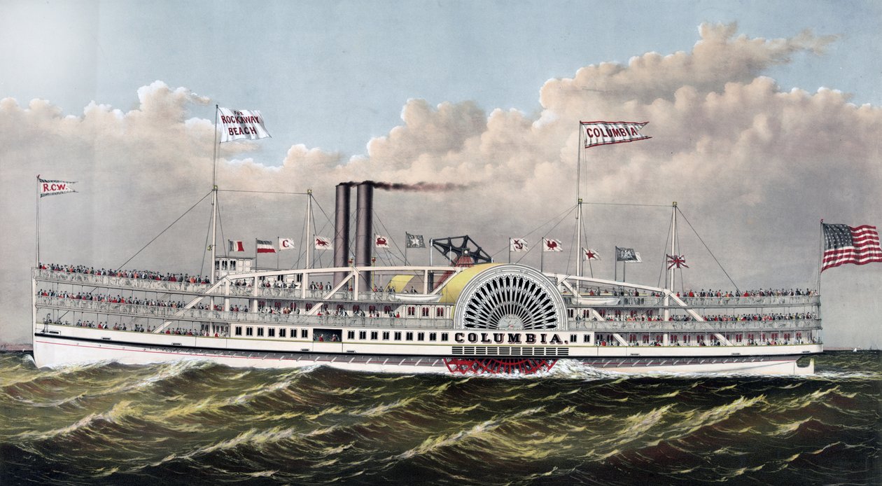 höyrylaiva Columbia: "valtameren helmi" Julkaisija Currier & Ives, c1877. tekijältä N. Currier and Ives J.M.