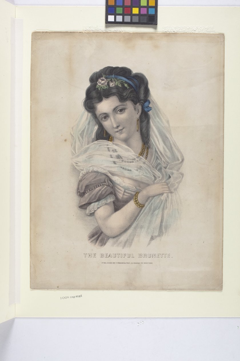 Kaunis brunette (käsinvärinen litografia) tekijältä N. and Ives J.M. (1824 95) Currier