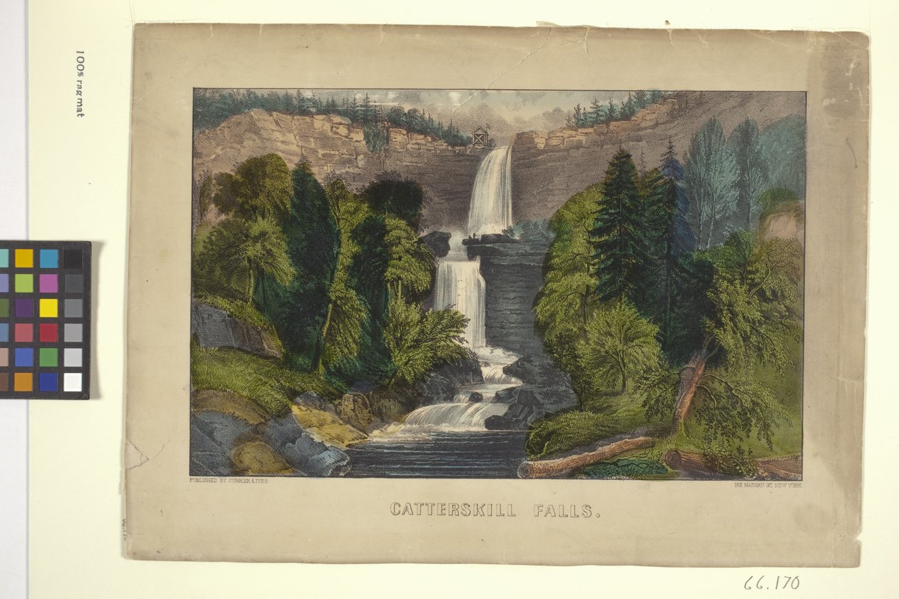 Catterskill Falls (käsinvärinen litografia) tekijältä N. and Ives J.M. (1824 95) Currier