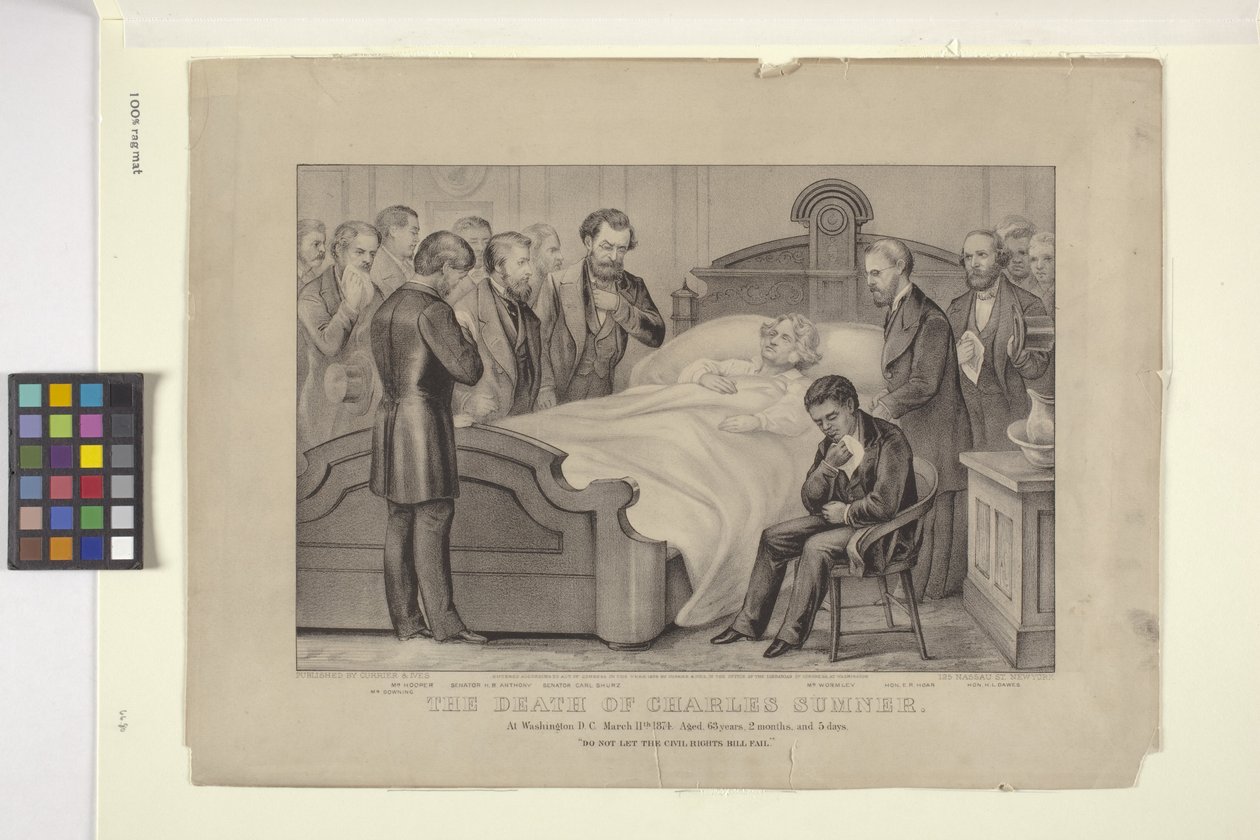 Charles Sumnerin kuolema (litografia) tekijältä N. and Ives J.M. (1824 95) Currier
