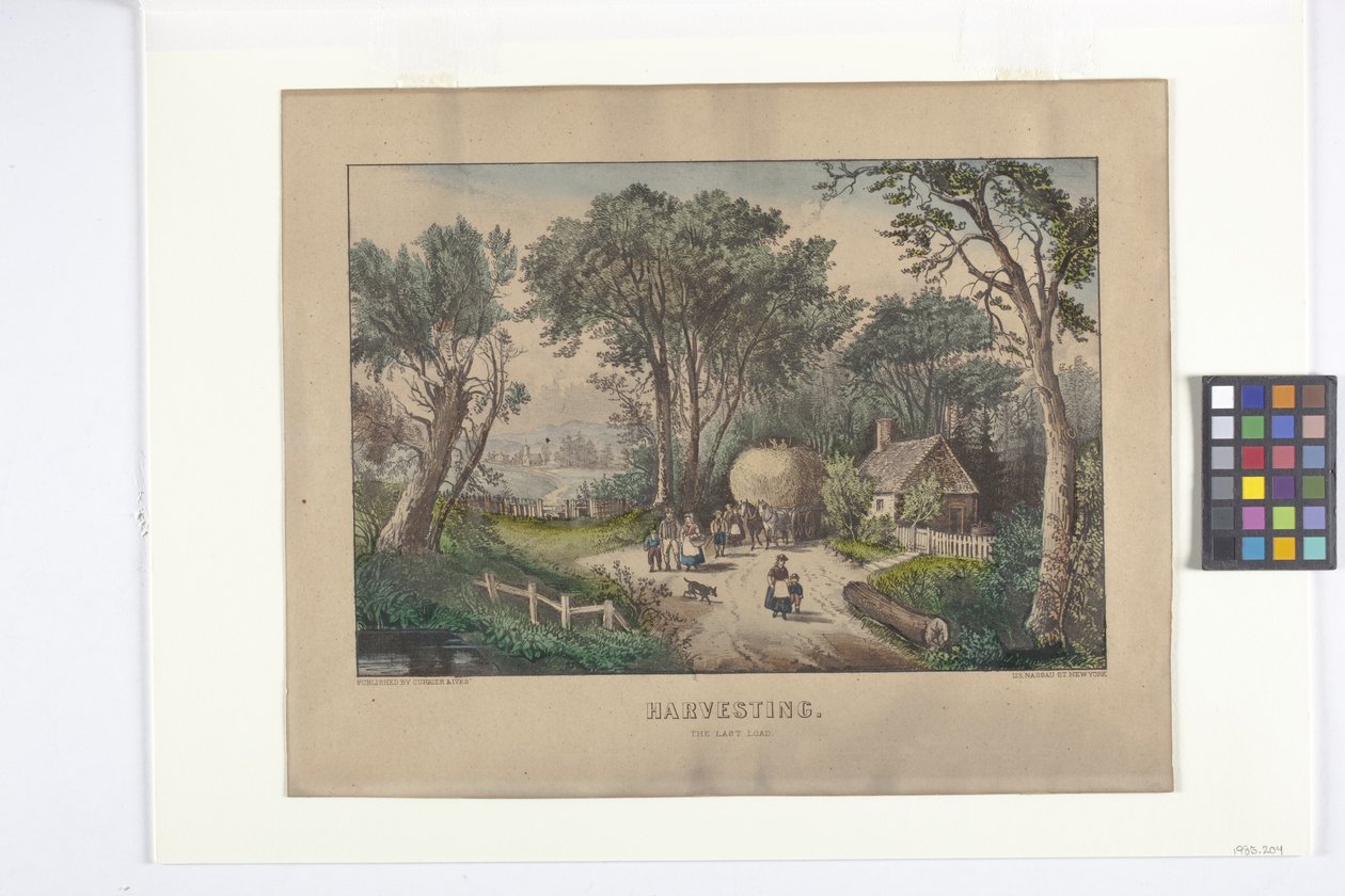 Viimeisen kuorman sadonkorjuu (käsinvärinen litografia) tekijältä N. and Ives J.M. (1824 95) Currier