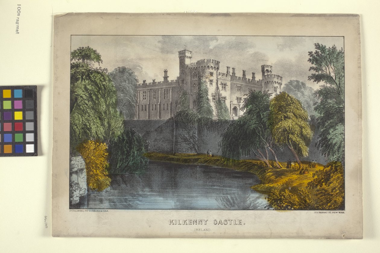 Kilkenny Castle, Irlanti (käsinvärjätty litografia) tekijältä N. and Ives J.M. (1824 95) Currier