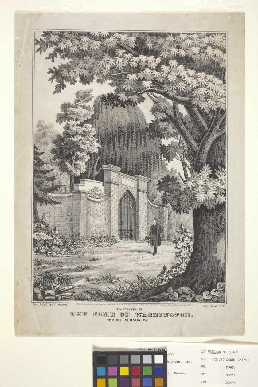 Lafayette Washingtonin haudalla (käsinvärinen litografia) tekijältä N. and Ives J.M. (1824 95) Currier