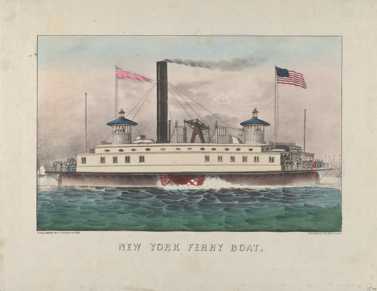 New York Ferry Boat, n. 1860-65 (käsinvärinen litografia) tekijältä Currier and Ives