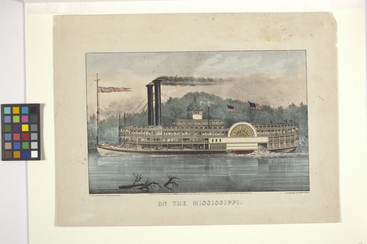 Mississippillä (käsinvärinen litografia) tekijältä N. and Ives J.M. (1824 95) Currier