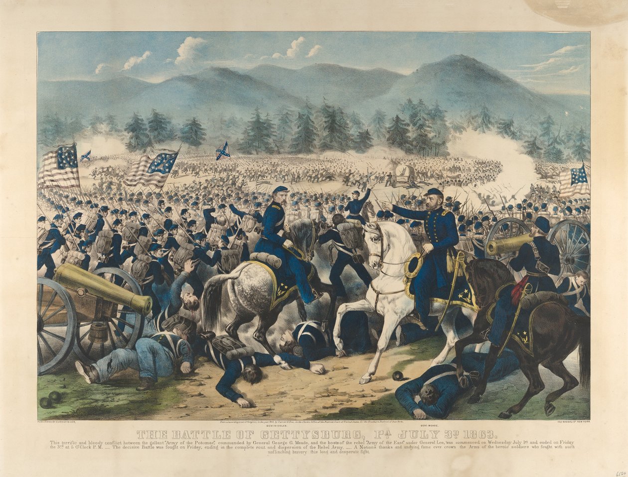 Gettysburgin taistelu, Pa., 3. heinäkuuta tekijältä Currier and Ives