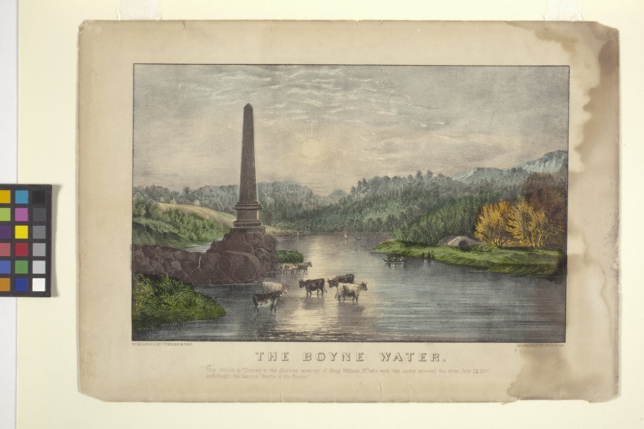 The Boyne Water (litografia colorida à mão) finlandesa tekijältä N. and Ives J.M. (1824 95) Currier