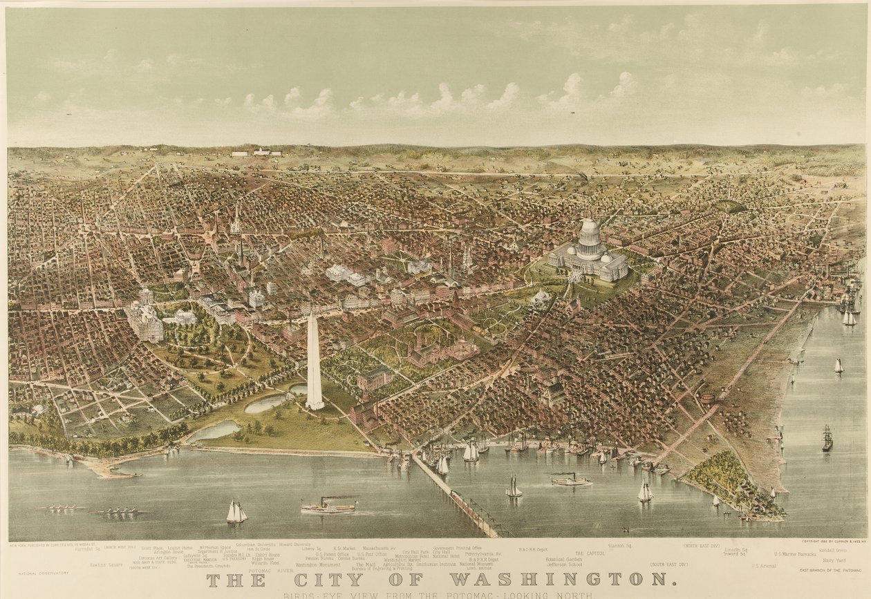 Washingtonin kaupunki: Lintuperspektiivistä Potomacista katsottuna pohjoiseen tekijältä Currier and Ives