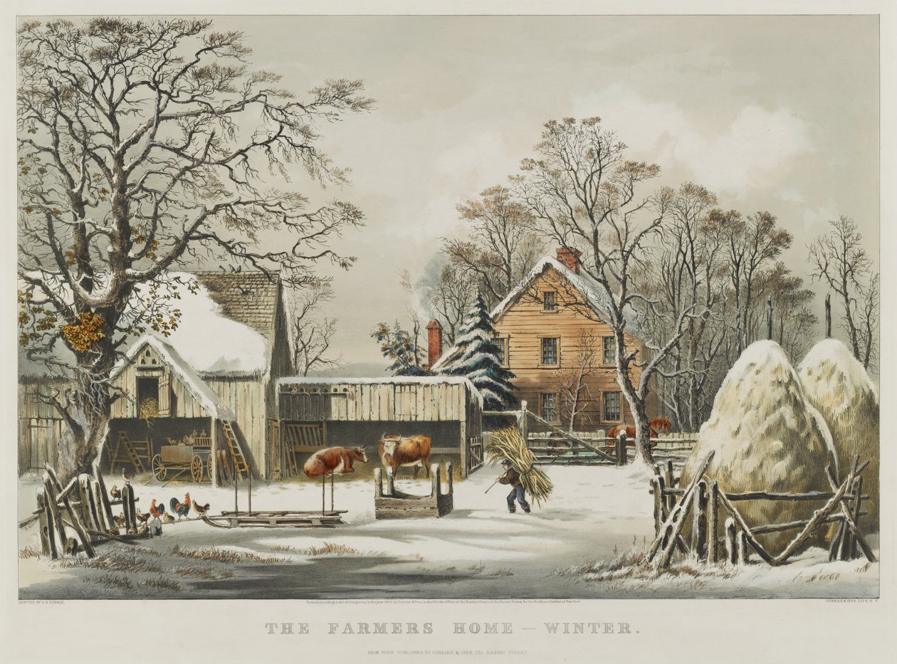 Maanviljelijän koti - talvi tekijältä Currier and Ives