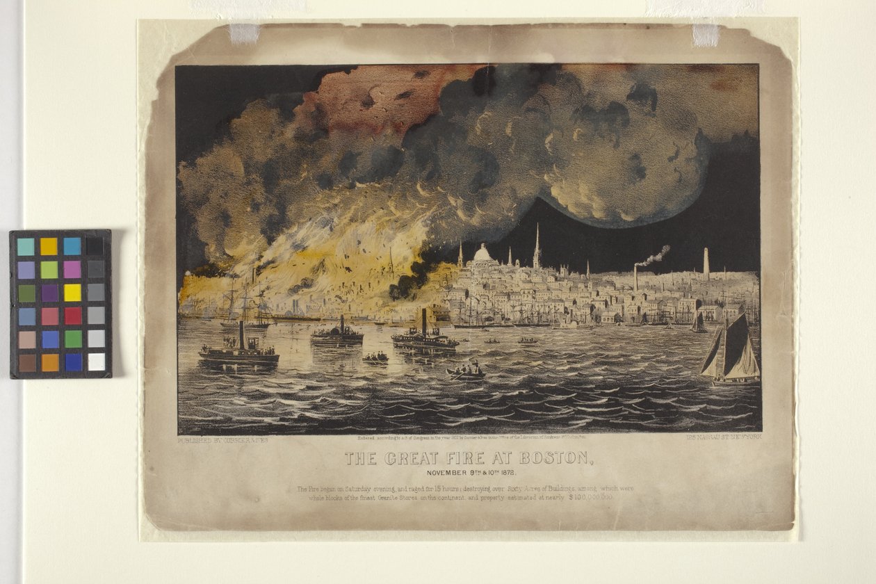 Suuri tulipalo Bostonissa (käsinvärinen litografia) tekijältä N. and Ives J.M. (1824 95) Currier