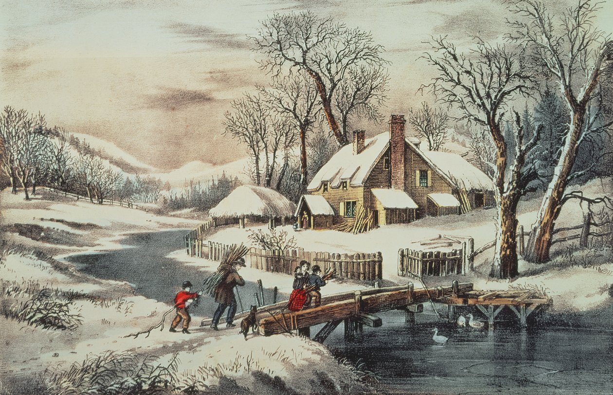 The Ingleside Winter, pubi. kirjoittanut Currier & Ives (tulostus) tekijältä N. Currier and Ives J.M.