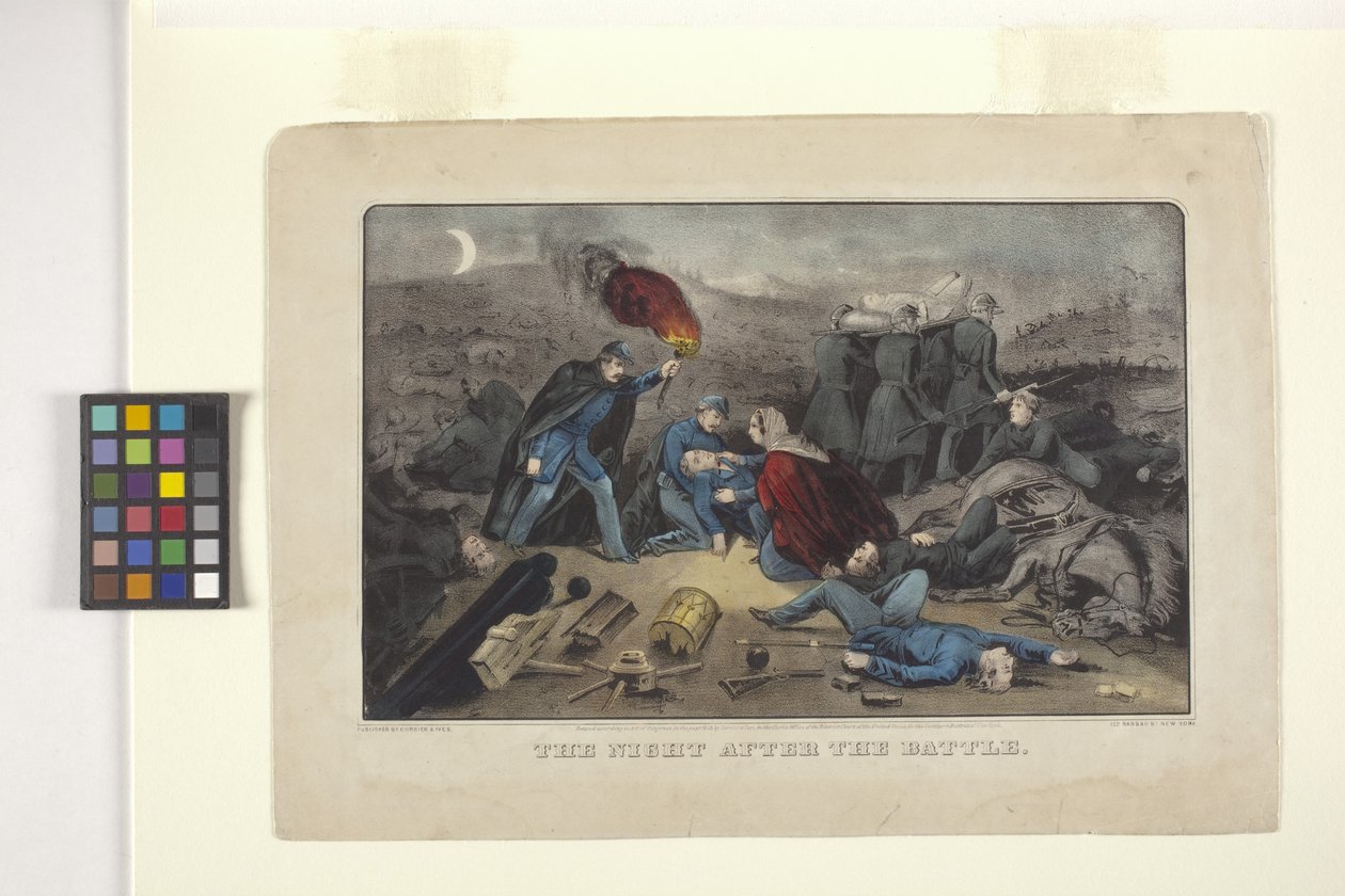 The Night After The Battle (litografia colorida à mão)finlandês tekijältä N. and Ives J.M. (1824 95) Currier