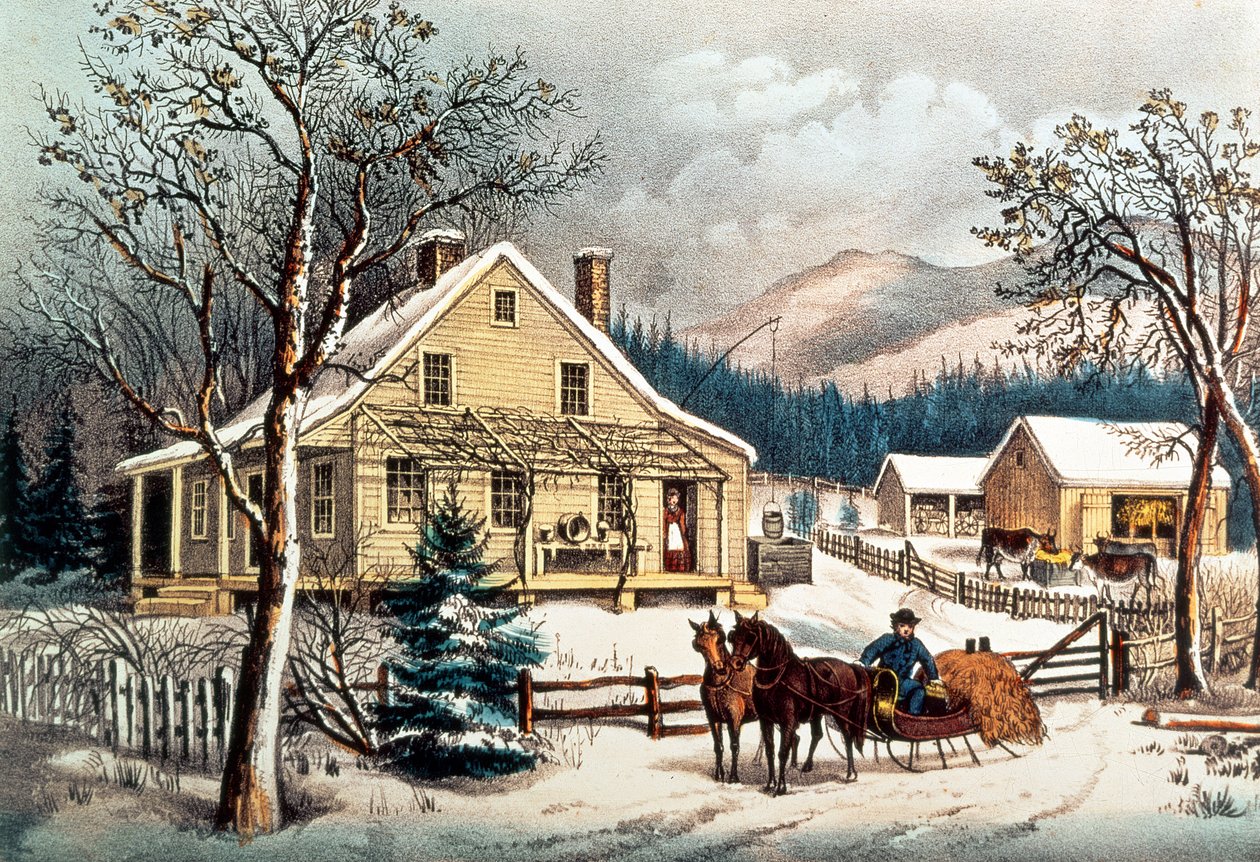 Vanha maalaistalo, pubi. kirjoittanut Currier & Ives tekijältä N. Currier and Ives J.M.