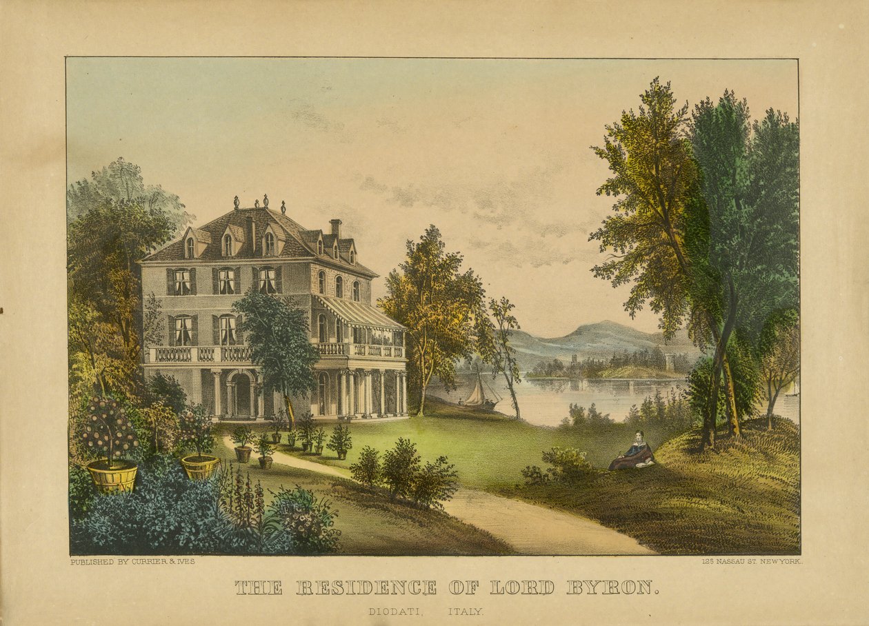 Lord Byronin asuinpaikka (käsinvärjätty litografia) tekijältä Currier and Ives