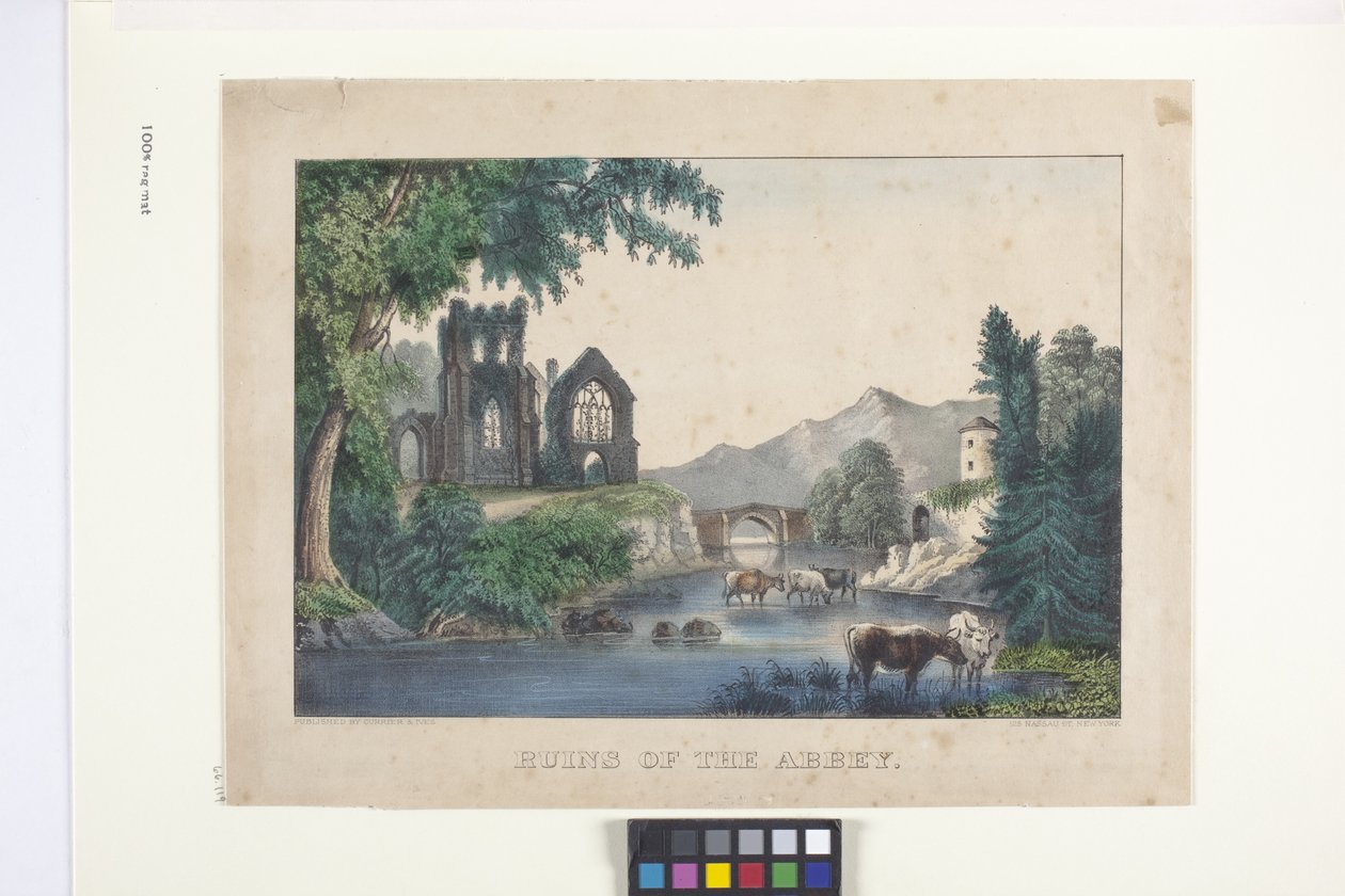 The Ruins Of the Abbey (käsinvärjätty litografia) tekijältä N. and Ives J.M. (1824 95) Currier