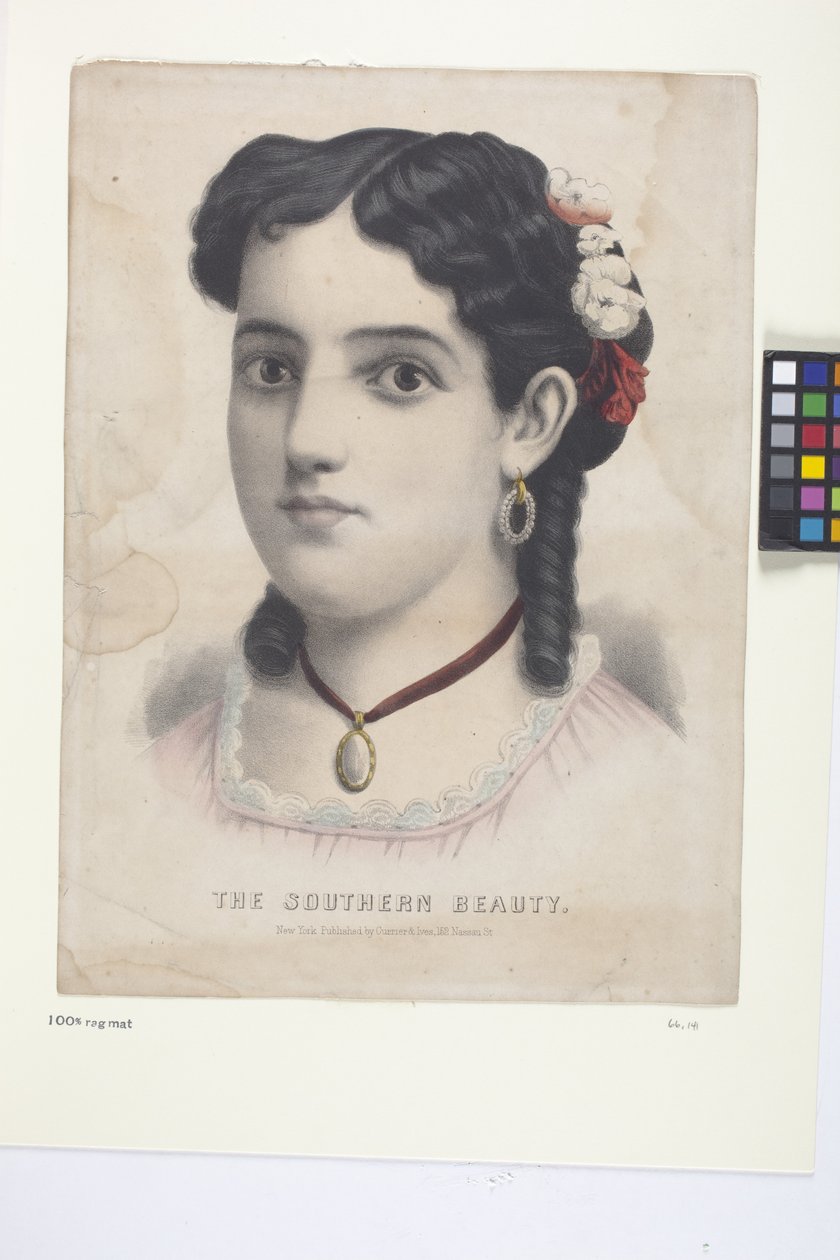 The Southern Beauty (käsinvärjätty litografia) tekijältä N. and Ives J.M. (1824 95) Currier