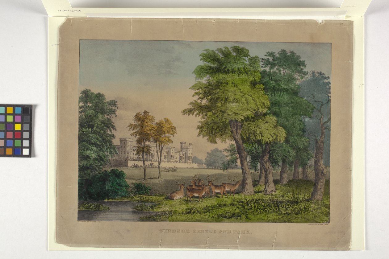 Windsorin linna ja puisto (käsinvärinen litografia) tekijältä N. and Ives J.M. (1824 95) Currier