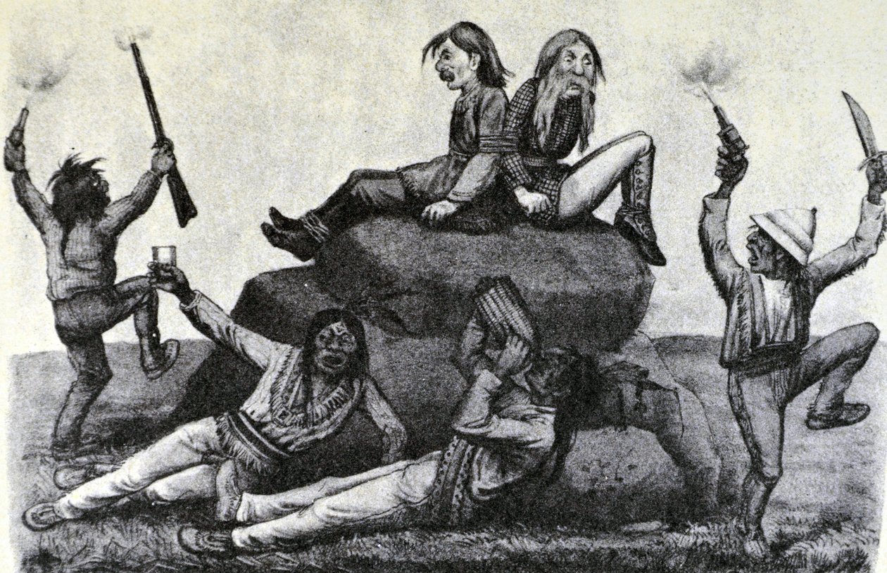 Currier & Ives -kuvitus 1800-luvulta. A Howling Swell - on the War Path (alkuperäinen Thomas Worthin piirustus, josta alkuperäinen vedos tehtiin) tekijältä N. and Ives, J.M. Currier