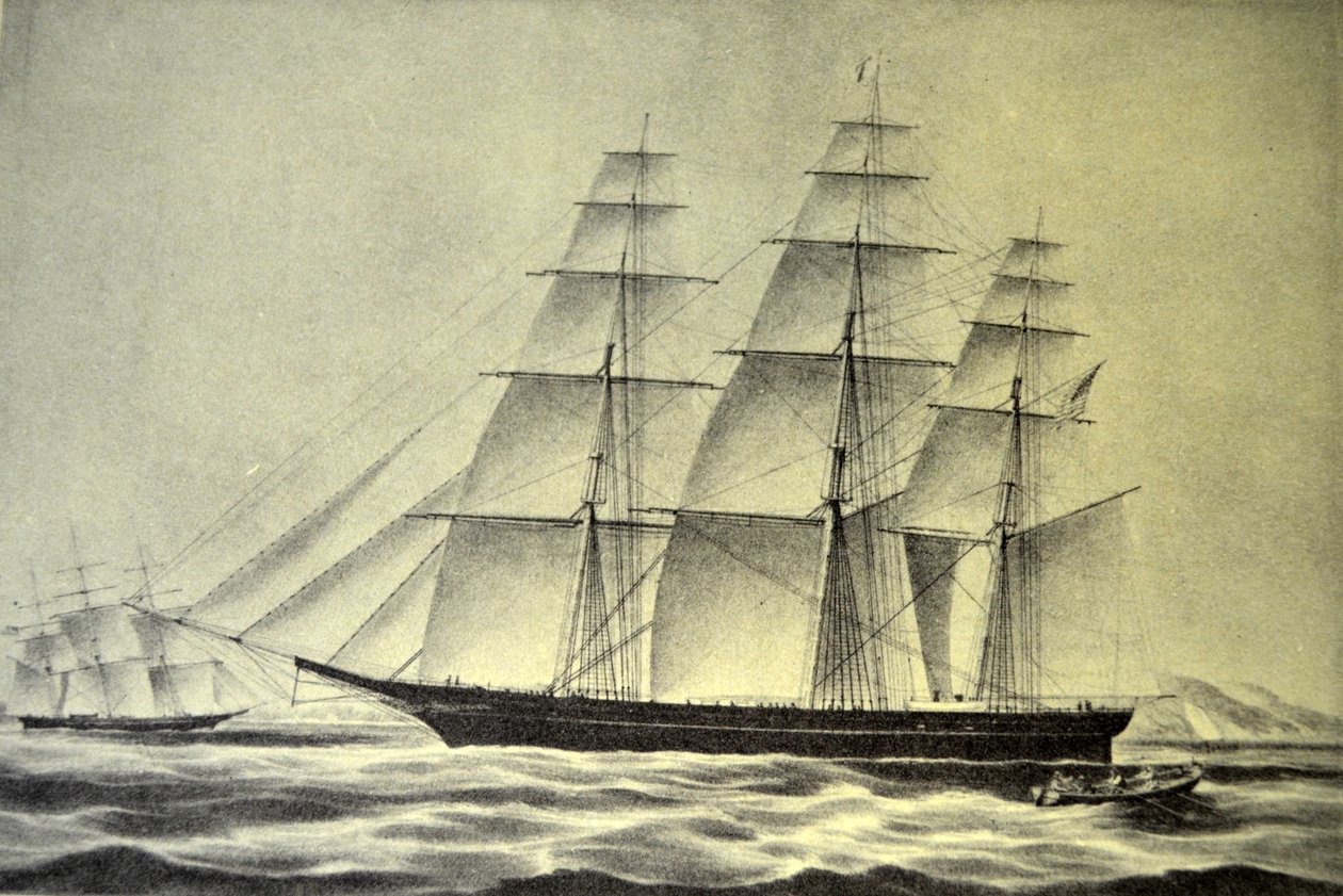 Currier & Ives -kuvitus 1800-luvulta. Clipper-alus Hurricane tekijältä N. and Ives, J.M. Currier