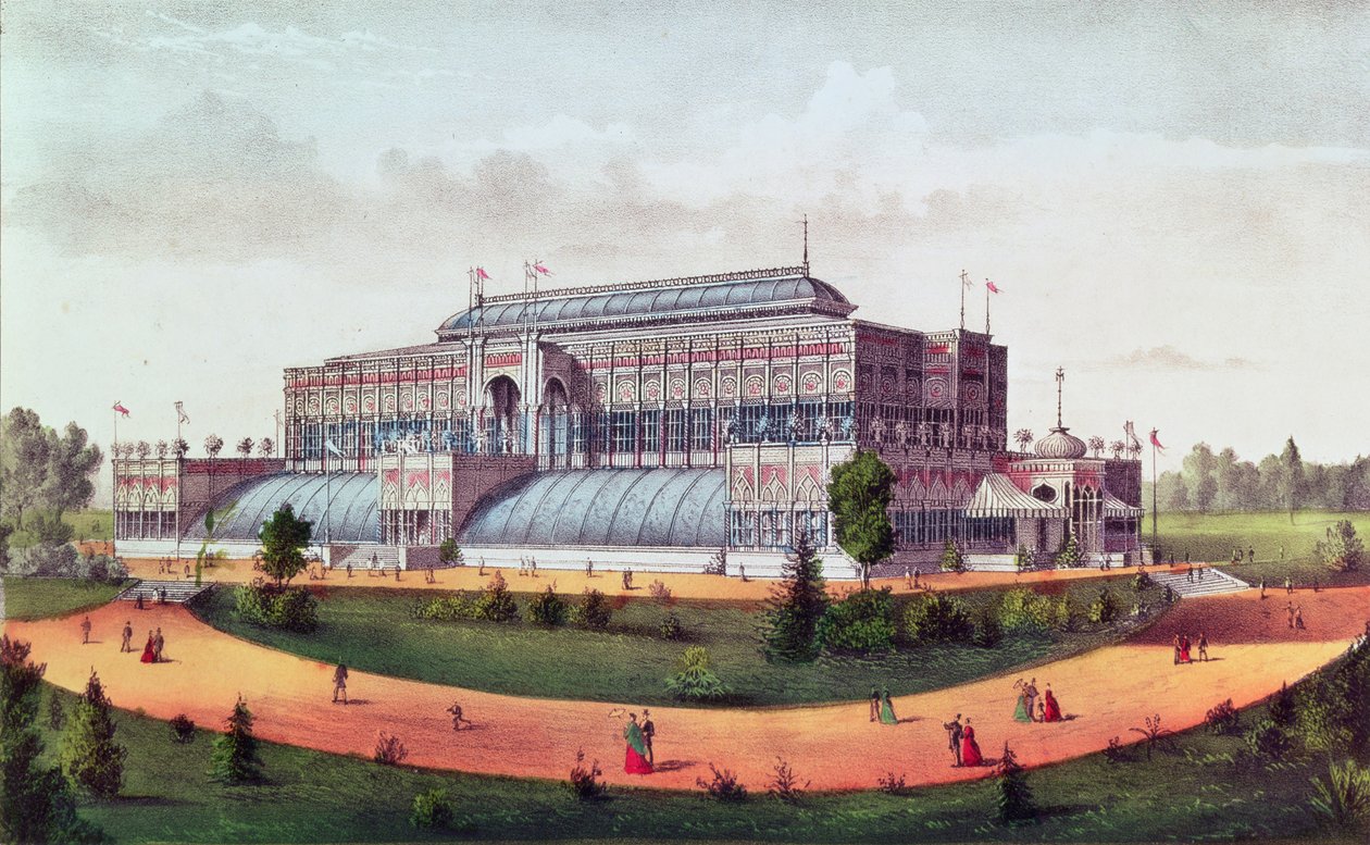 Puutarhaviljelysali, Yhdysvaltain satavuotisjuhlanäyttely 1876 tekijältä N. and Ives, J.M. Currier