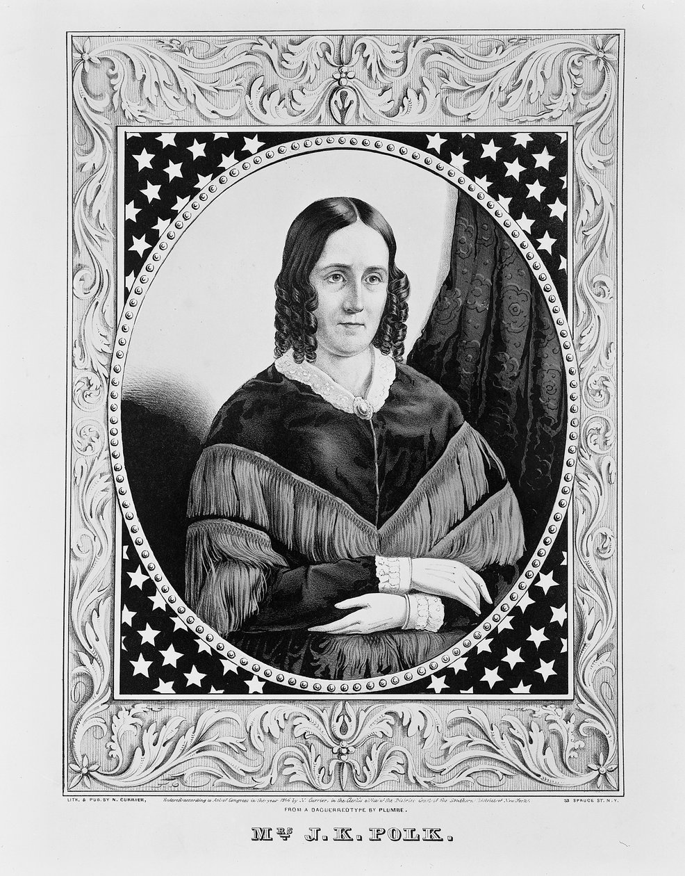 Sara Polk, 1846 tekijältä N. and Ives, J.M. Currier
