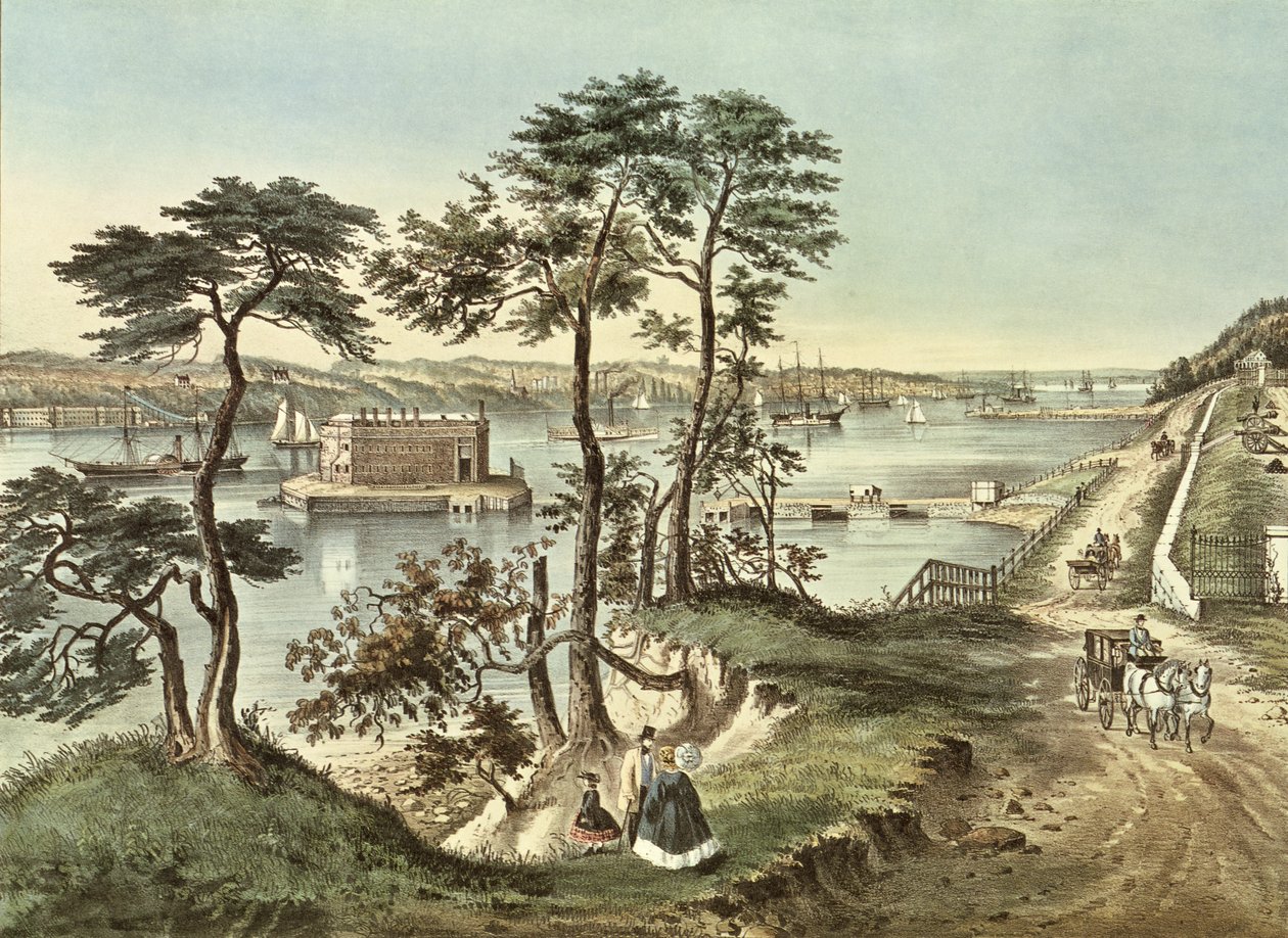 Staten Island ja Narrows Fort Hamiltonista tekijältä N. and Ives, J.M. Currier