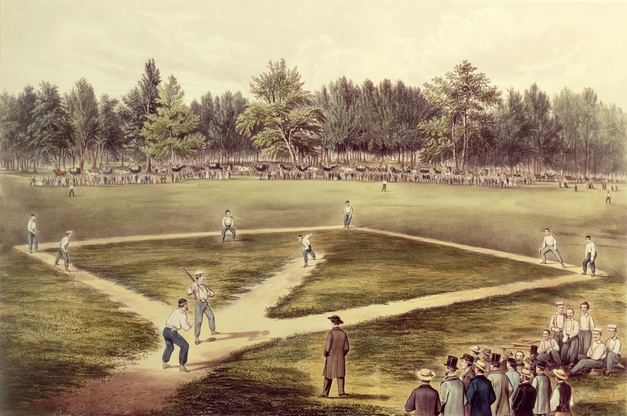 The American National Game of Baseball - Grand Match at Elysian Fields, Hoboken, NJ, 1866 (katso myös 159490) tekijältä N. and Ives, J.M. Currier